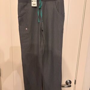 Figs Gray Women’s Pants with Teal Drawstring